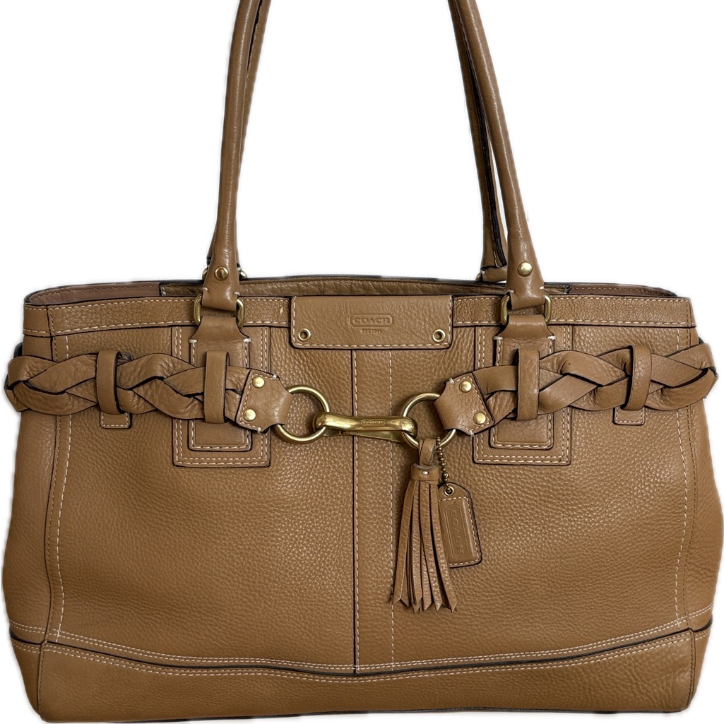 Coach Vintage Hampton Braided Pebbled Leather Shoulder Bag Tan Y2k Classic